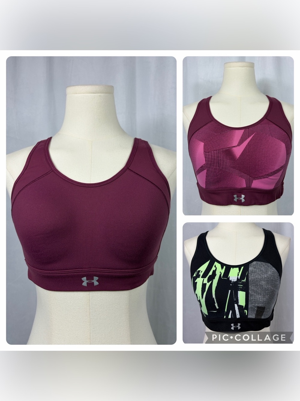 3 Under Armour Adjustable Strap and Clasp Closure Sports Bras.